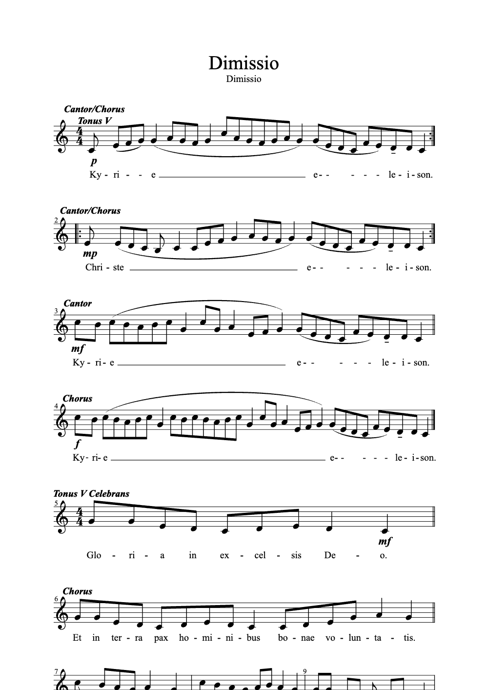 Sheet music preview for Dimissio