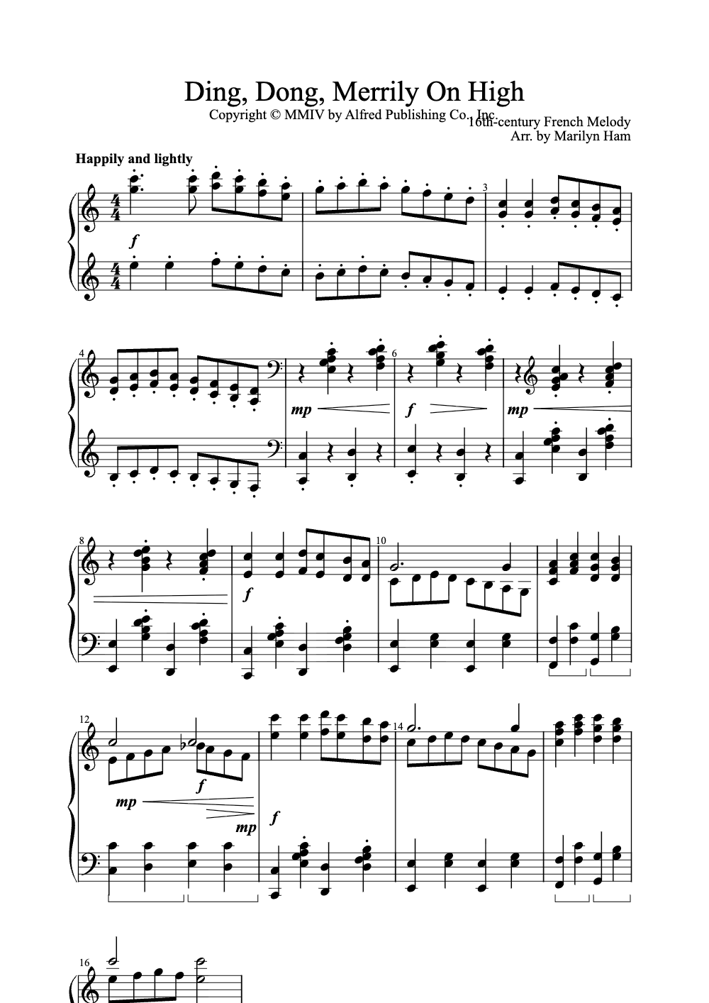 Sheet music preview for Ding, Dong, Merrily on High