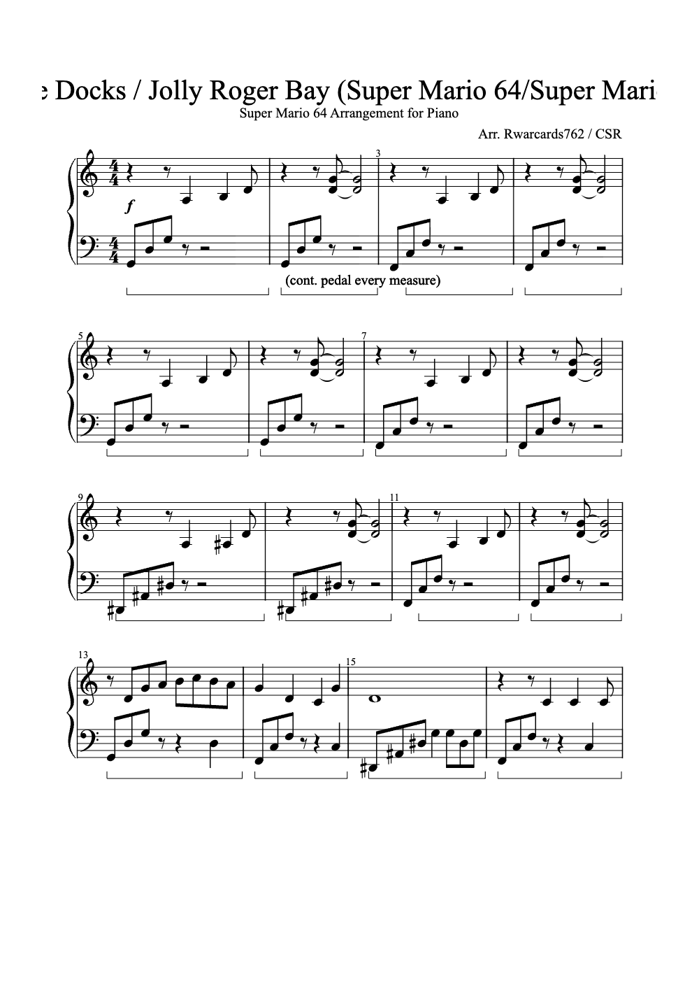 Sheet music preview for Dire Dire Docks / Jolly Roger Bay