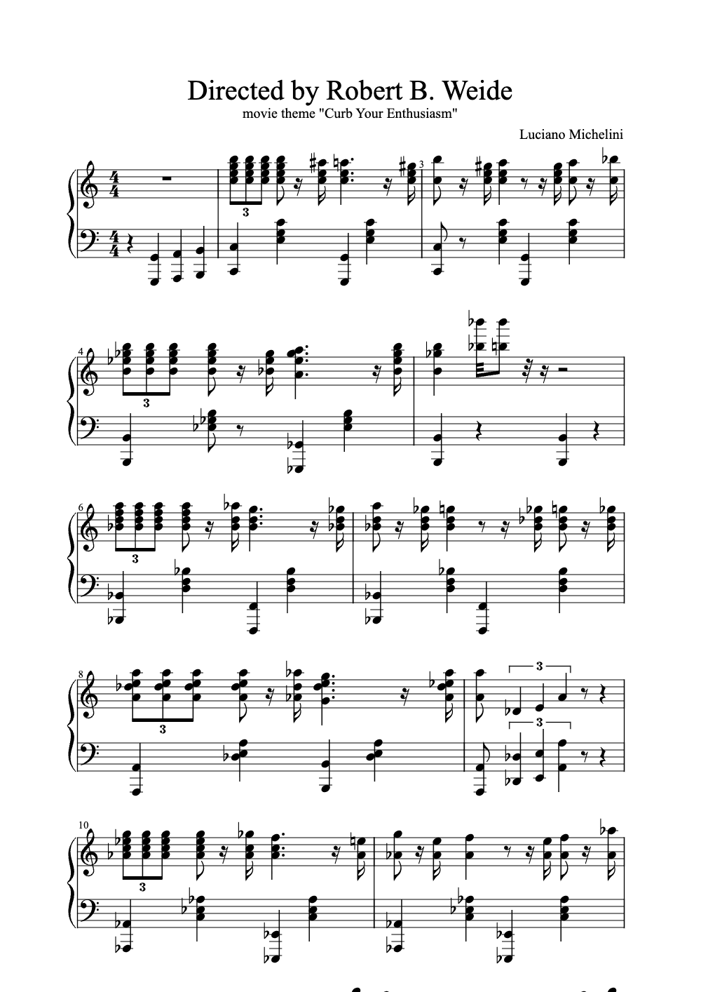 Sheet music preview for Directed by Robert B. Weide