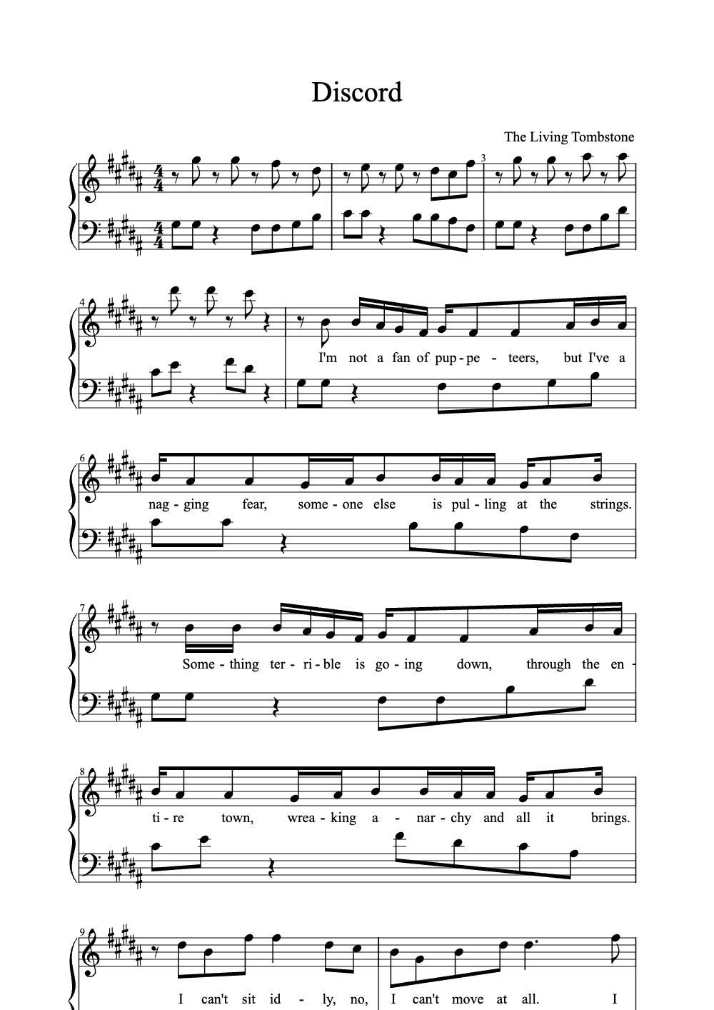Sheet music preview for Discord