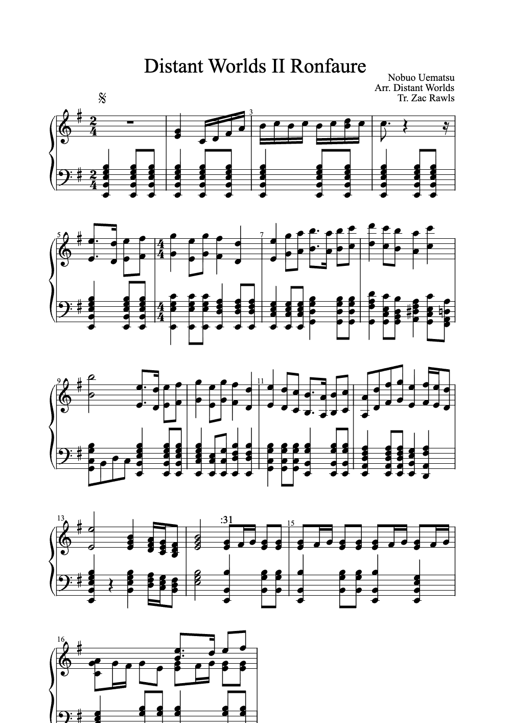 Sheet music preview for Distant Worlds II Ronfaure