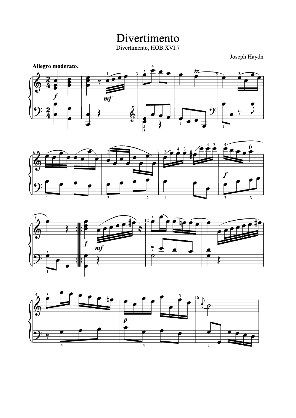 Sheet music preview for Divertimento