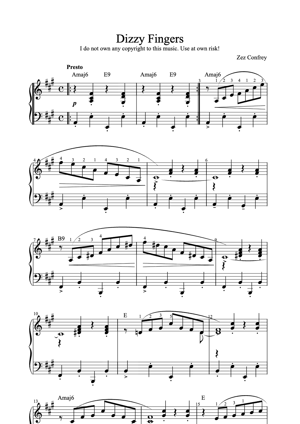 Sheet music preview for Dizzy Fingers