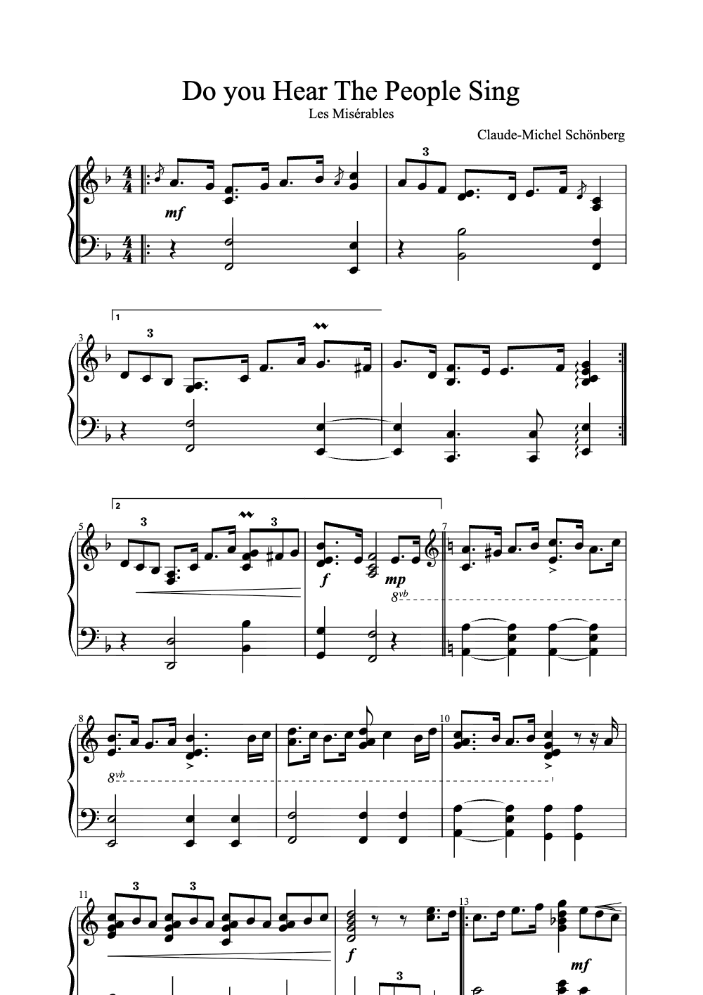 Sheet music preview for Do You Hear the People Sing