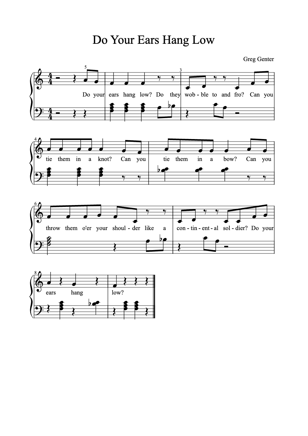 Sheet music preview for Do Your Ears Hang Low