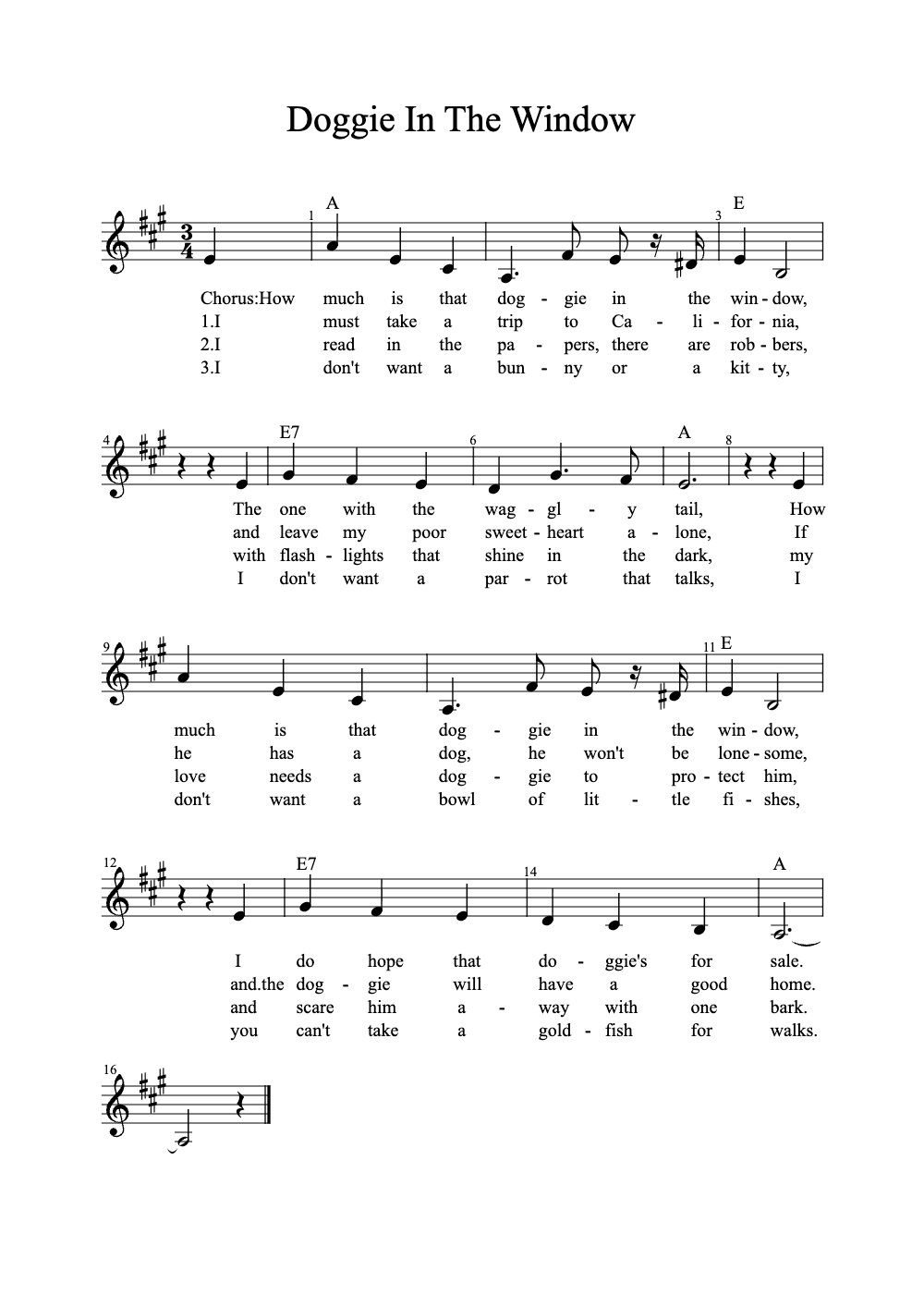 Sheet music preview for Doggie in the Window