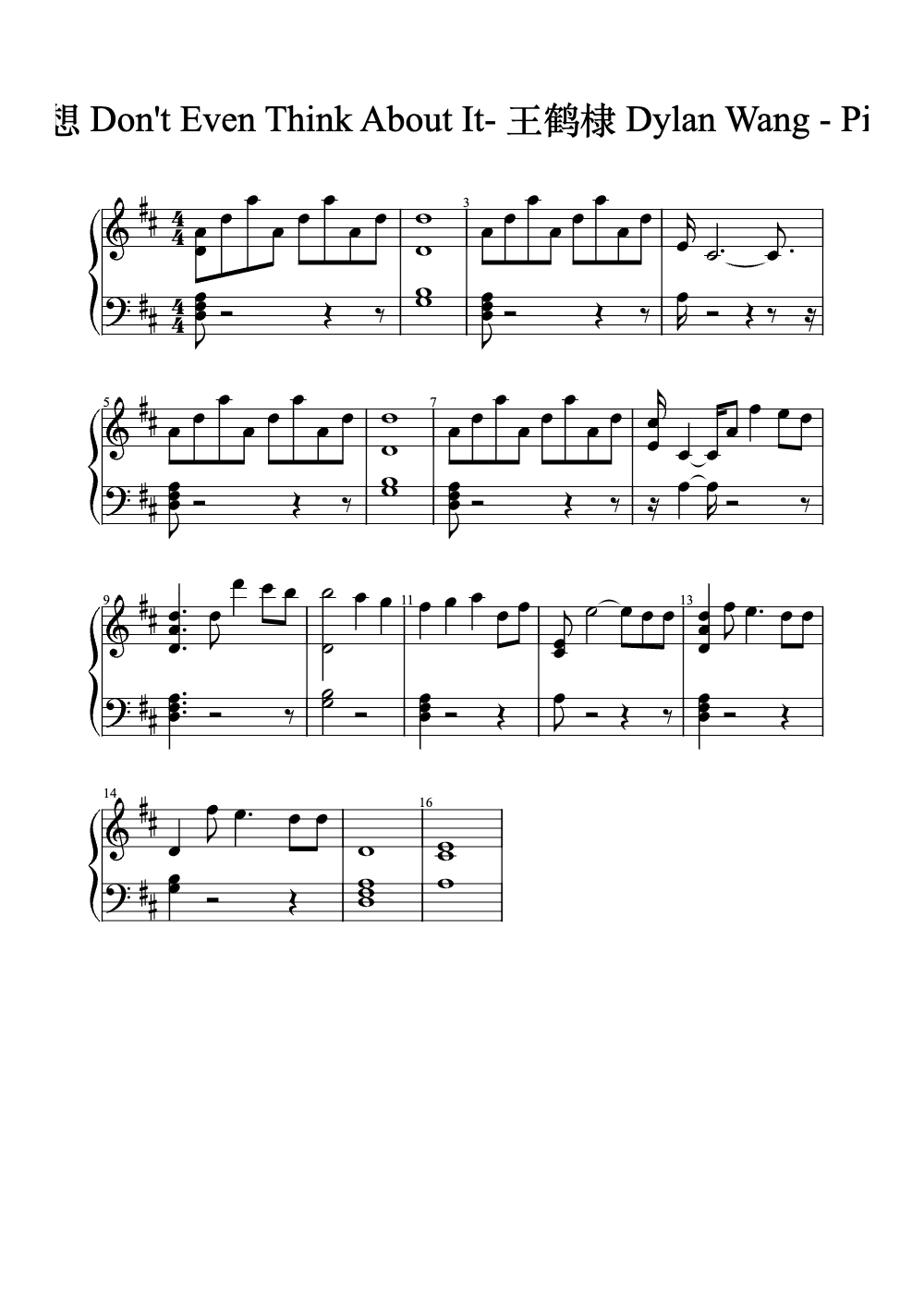 Sheet music preview for Don't Even Think About It