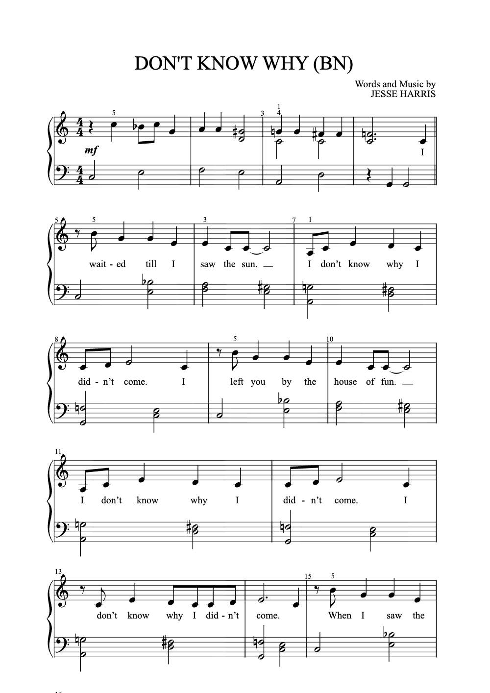 Sheet music preview for Don't Know Why