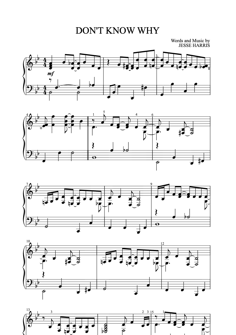 Sheet music preview for Don't Know Why