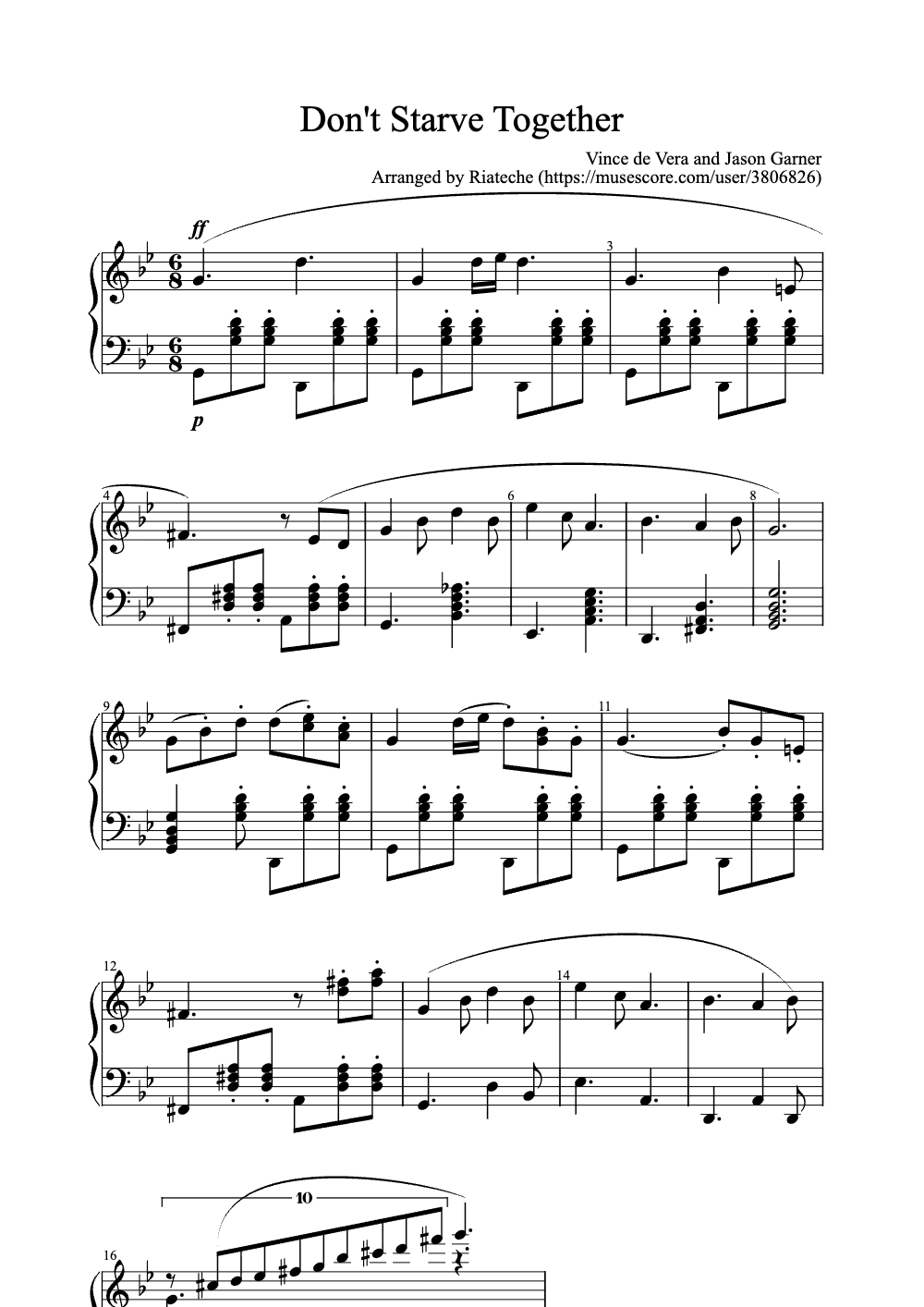 Sheet music preview for Don't Starve Together