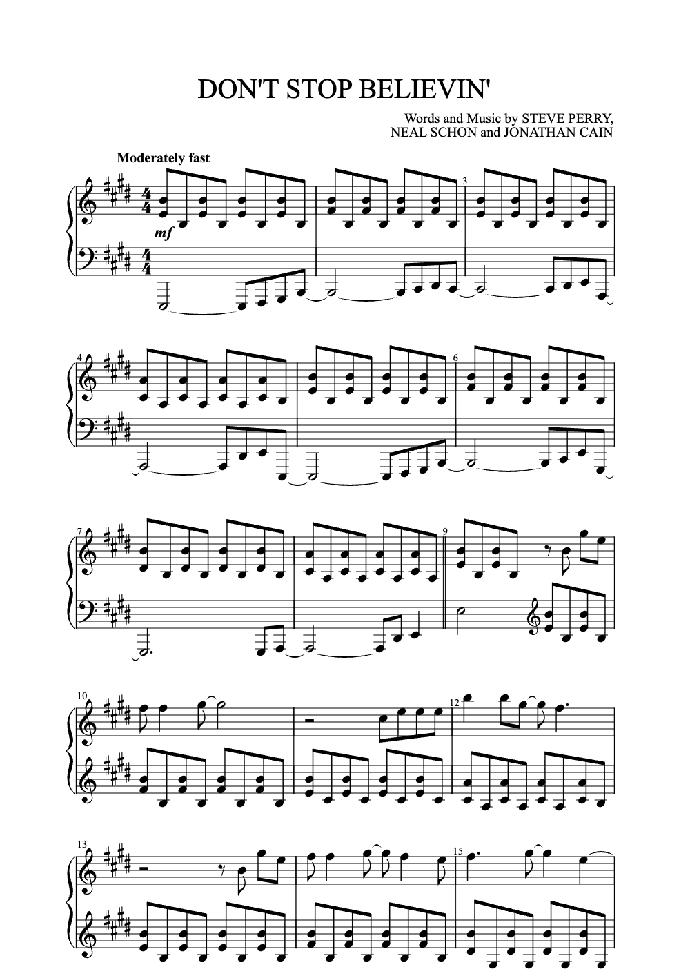 Sheet music preview for Don't Stop Believin'