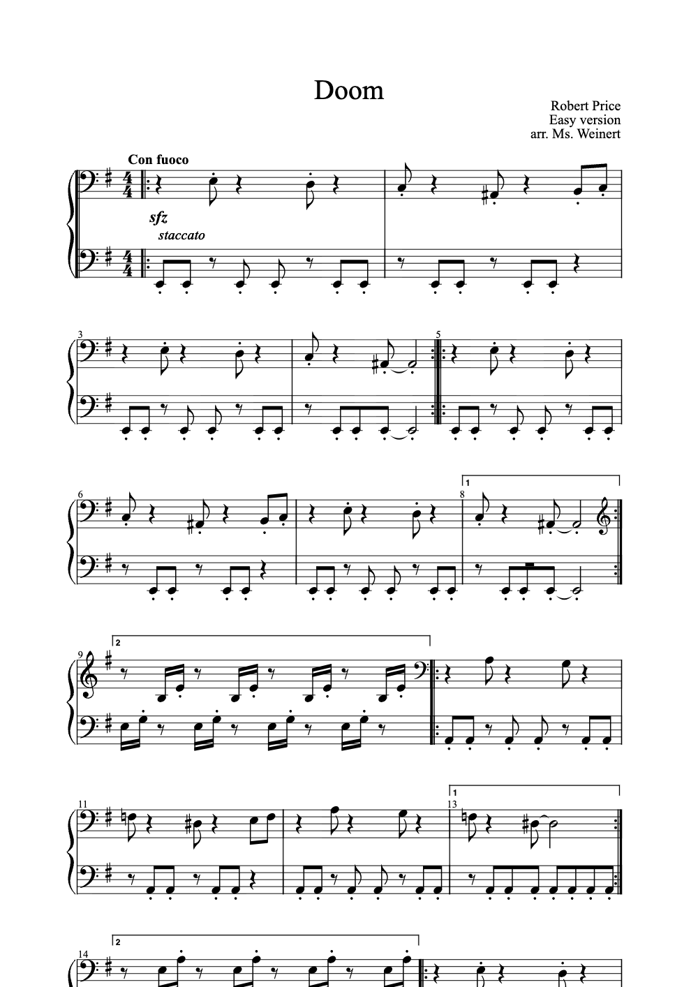 Sheet music preview for Doom