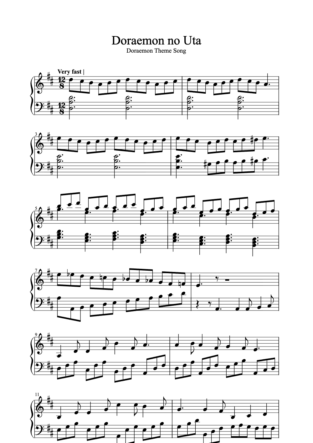 Sheet music preview for Doraemon no Uta