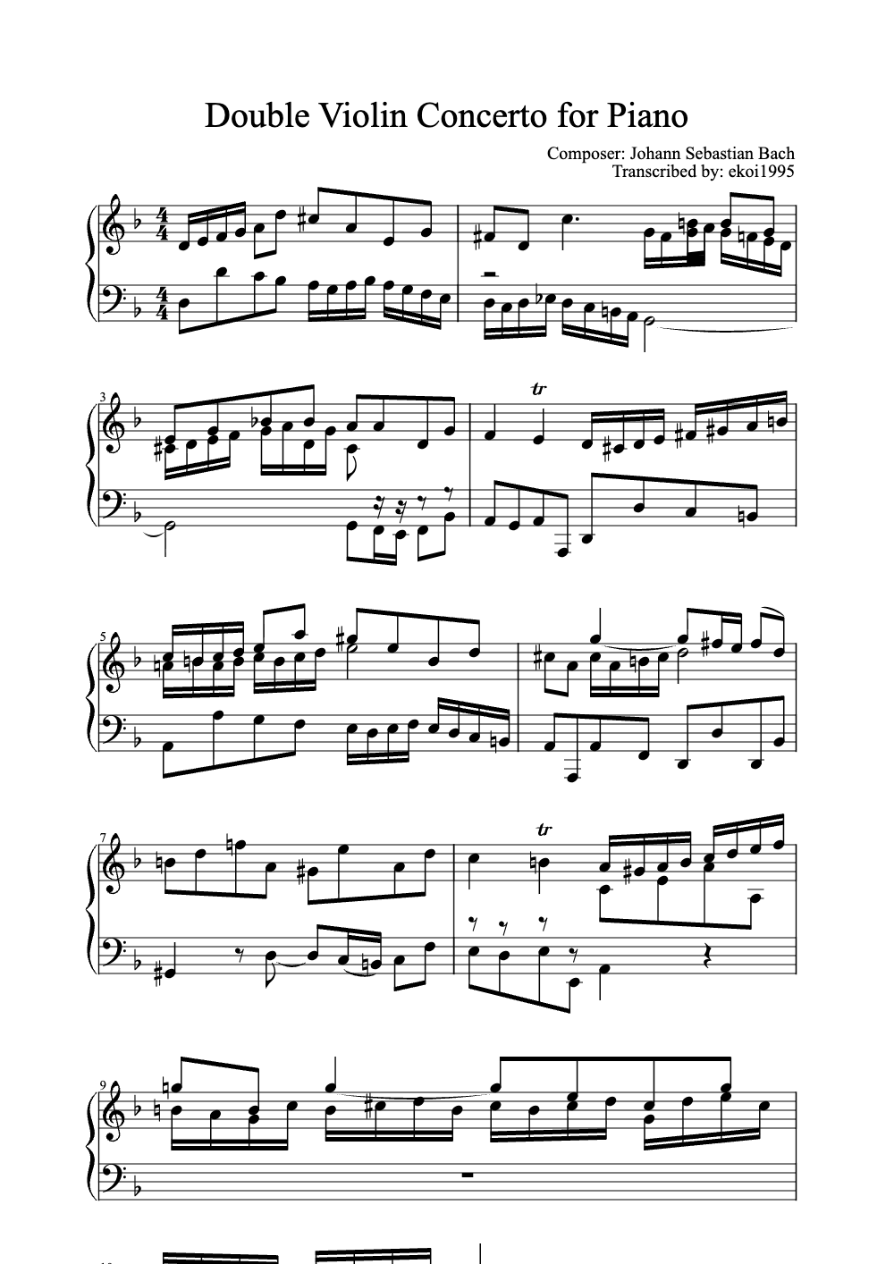 Sheet music preview for Double Violin Concerto for Piano