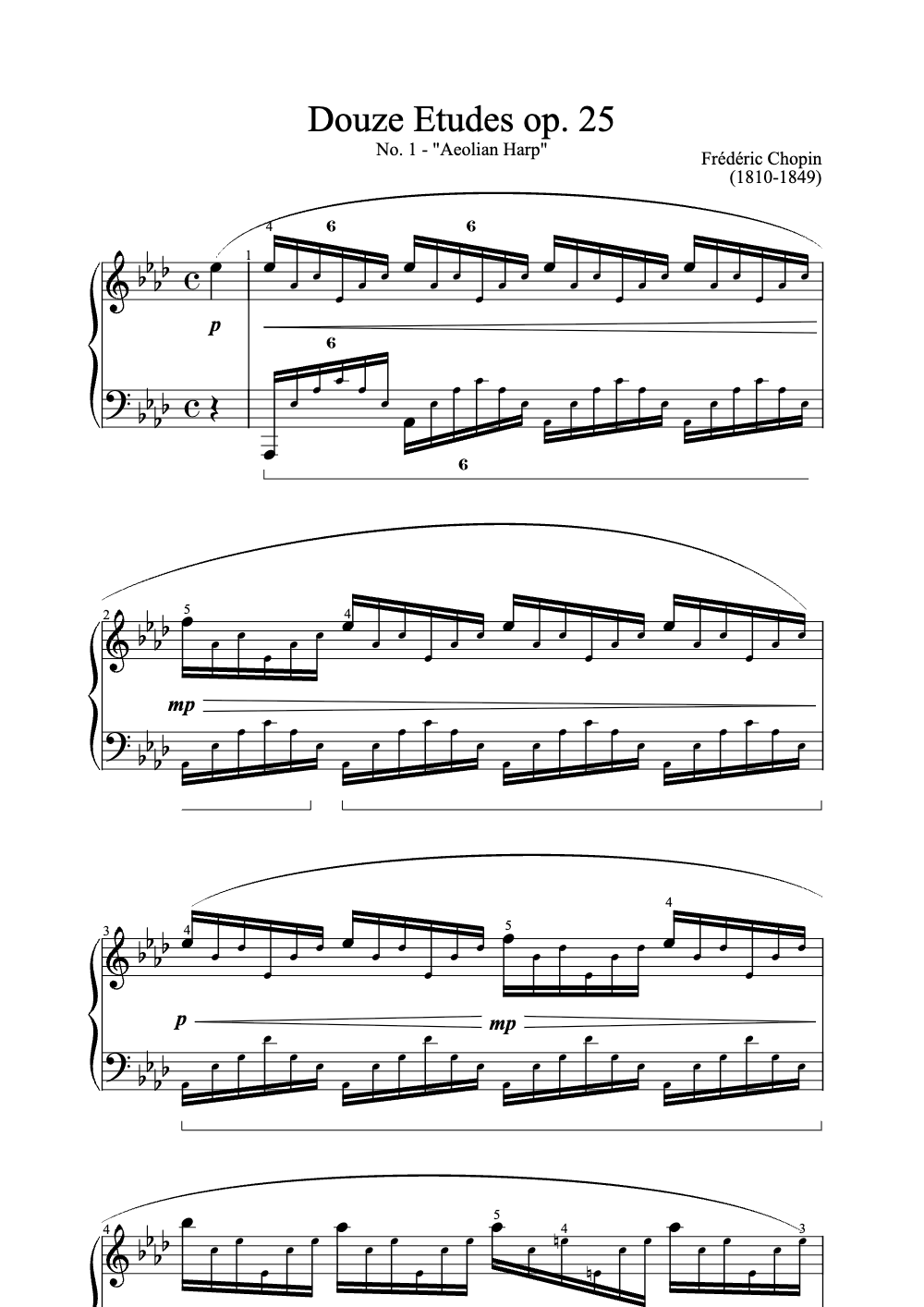 Sheet music preview for Douze Etudes Op. 25