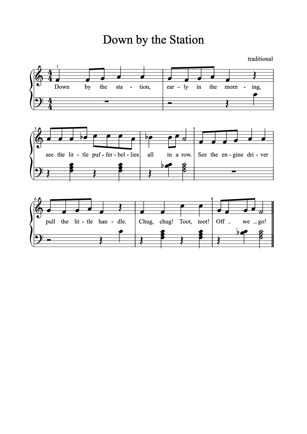 Sheet music preview for Down by the Station