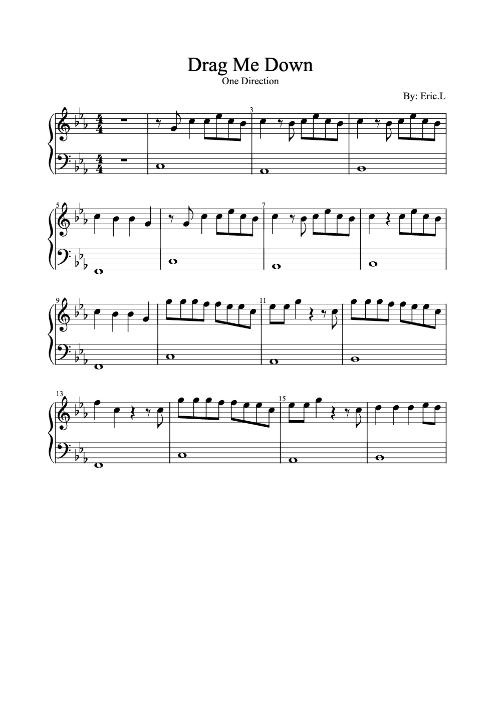 Sheet music preview for Drag Me Down