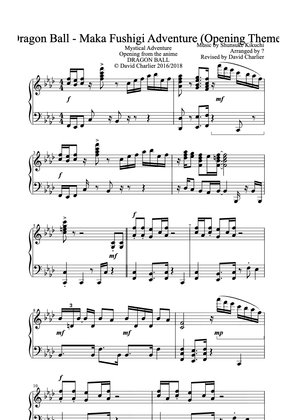 Sheet music preview for Maka Fushigi Adventure