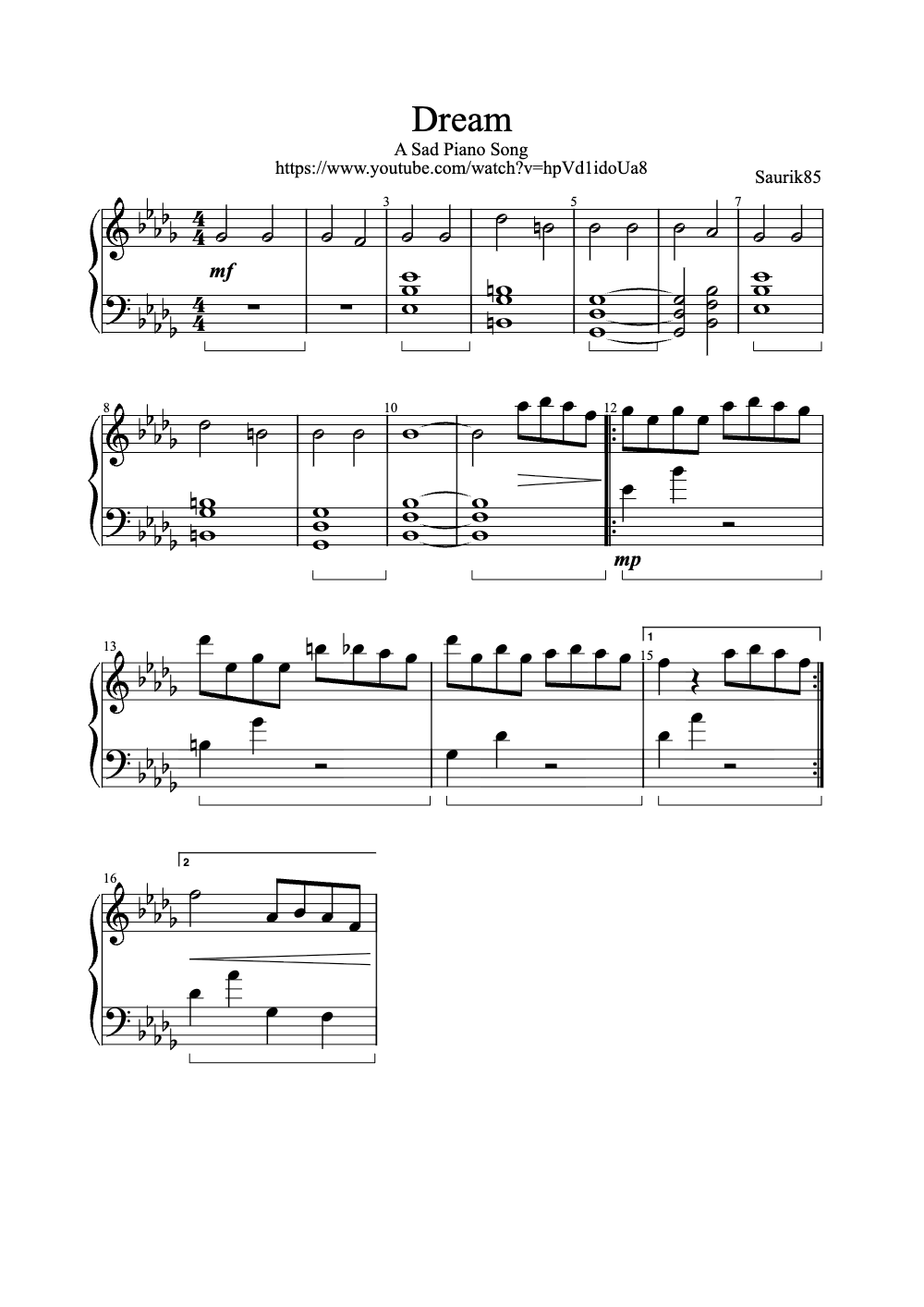 Sheet music preview for Dream