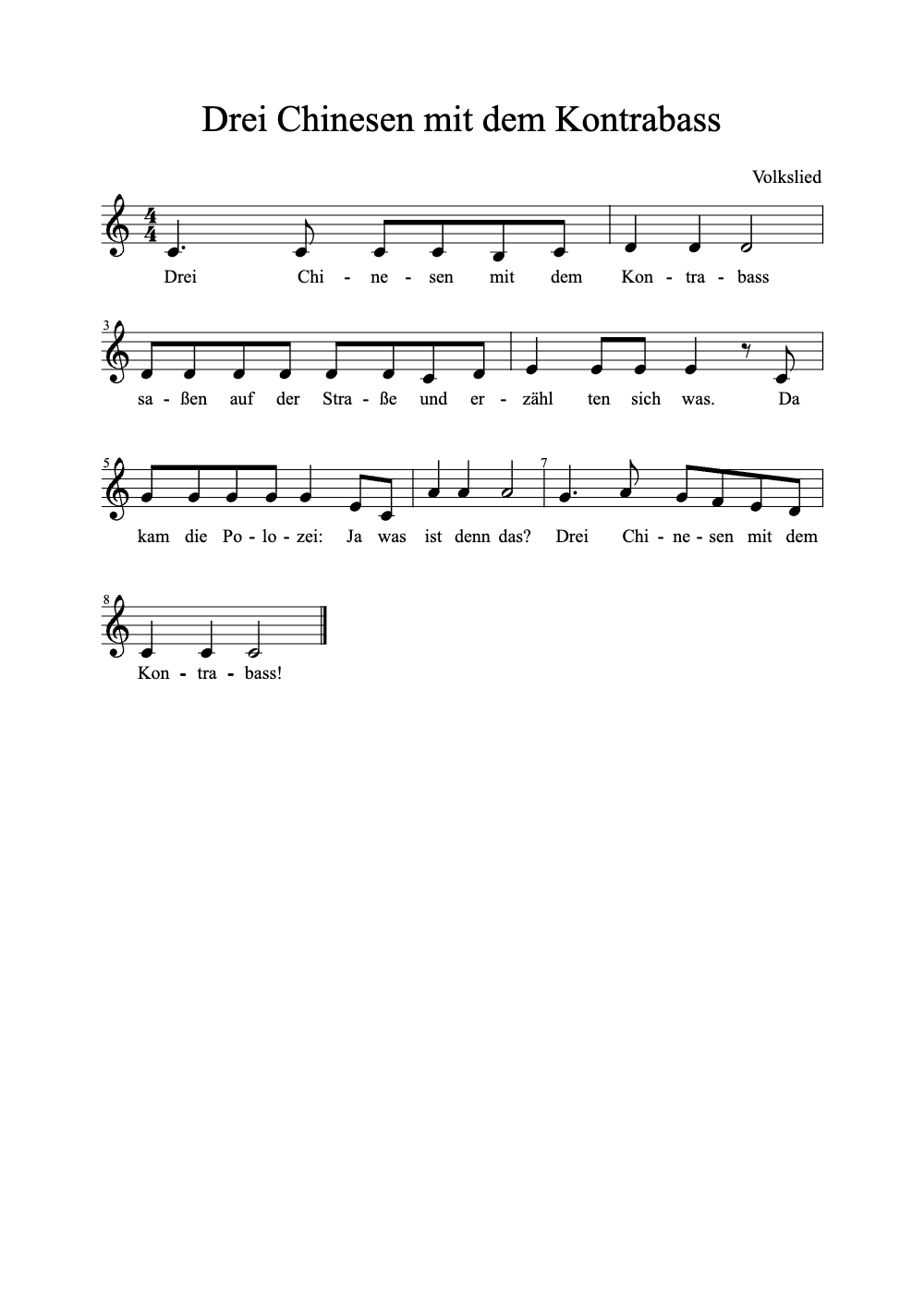 Sheet music preview for Drei Chinesen Mit Dem Kontrabass