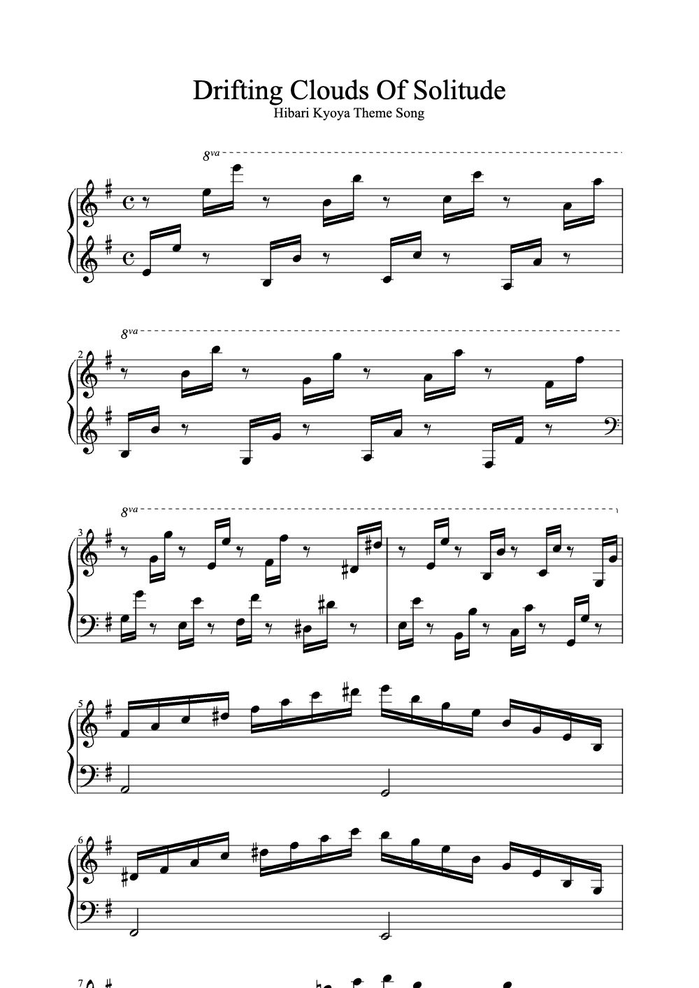 Sheet music preview for Drifting Clouds of Solitude