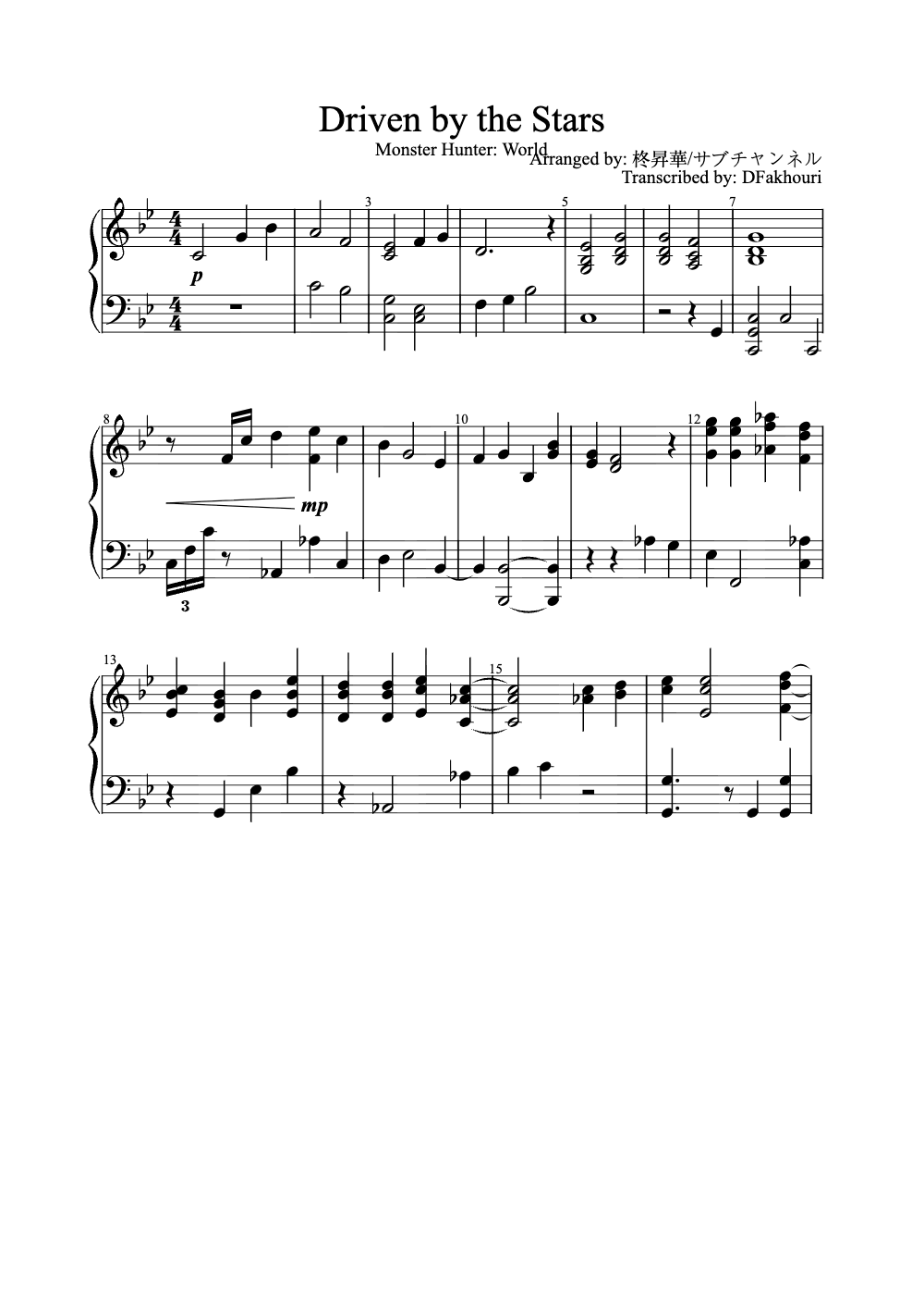Sheet music preview for Driven by the Stars