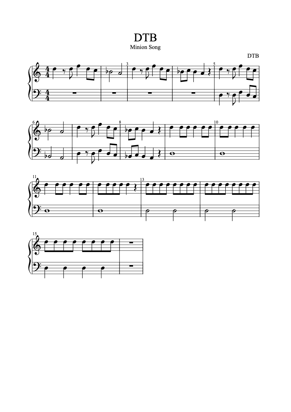 Sheet music preview for Dtb