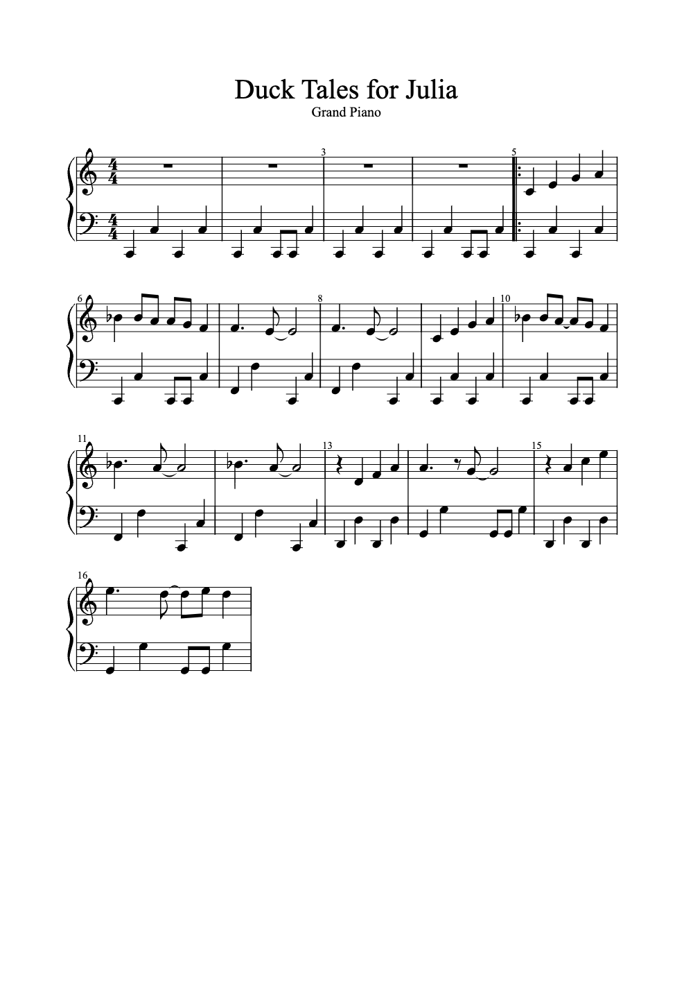 Sheet music preview for Duck Tales for Julia