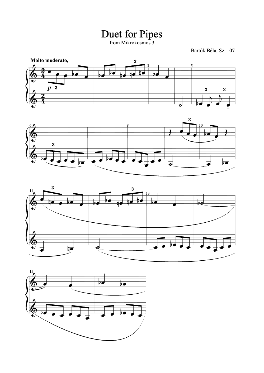 Sheet music preview for Duet for Pipes