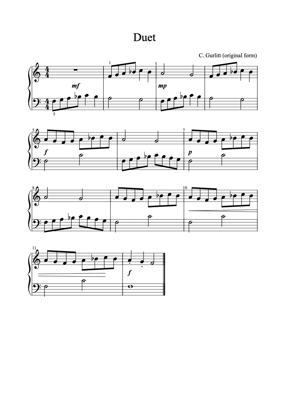 Sheet music preview for Duet