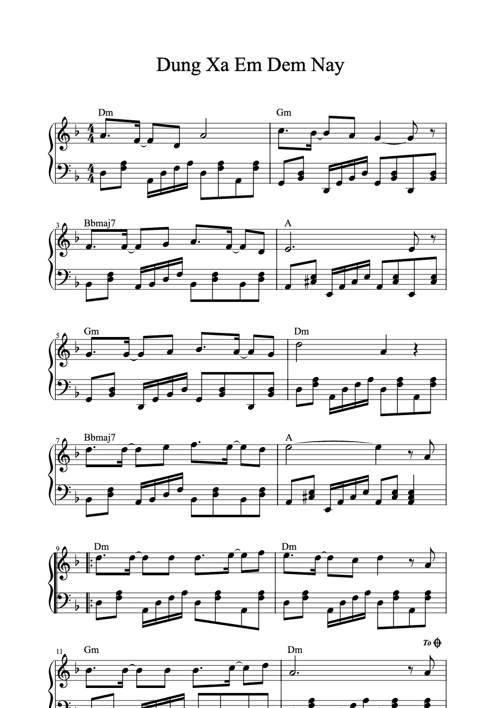 Sheet music preview for Dung Xa Em Dem Nay