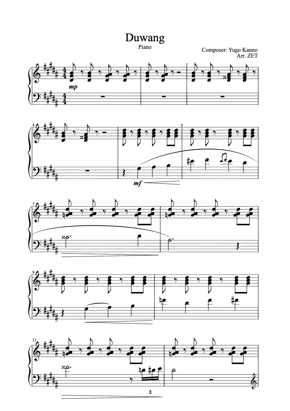 Sheet music preview for Duwang