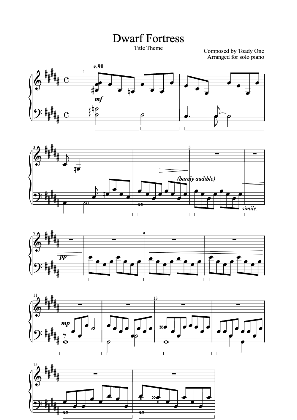 Sheet music preview for Dwarf Fortress