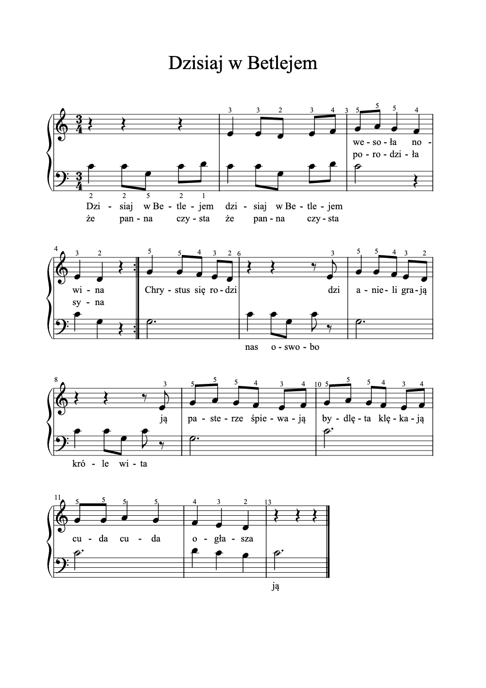 Sheet music preview for Dzisiaj w Betlejem