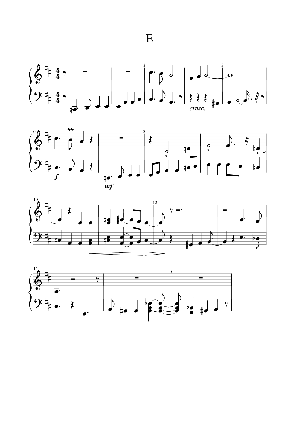 Sheet music preview for E