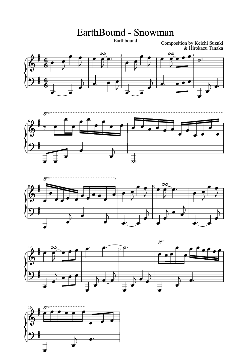 Sheet music preview for EarthBound - Snowman