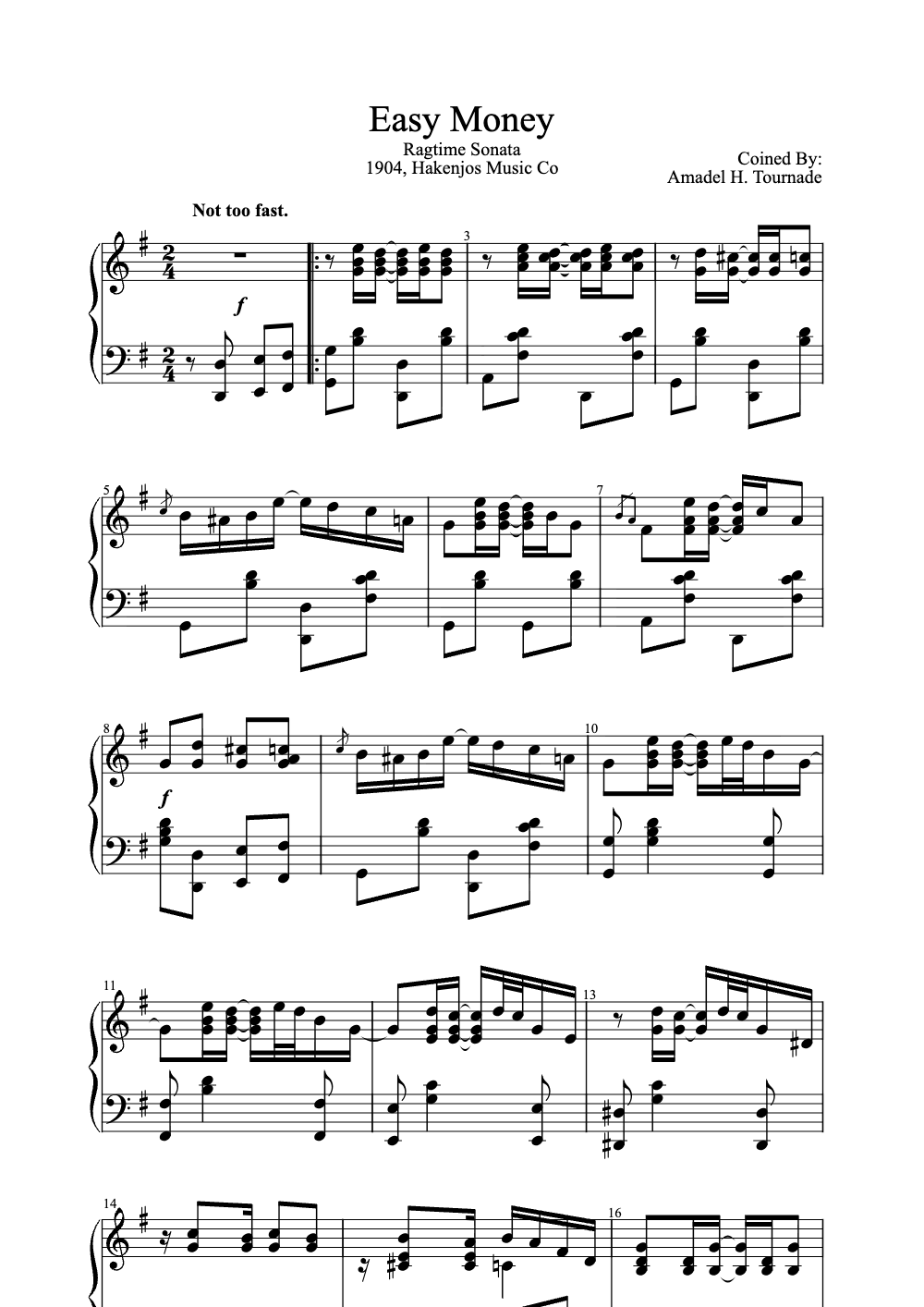 Sheet music preview for Easy Money