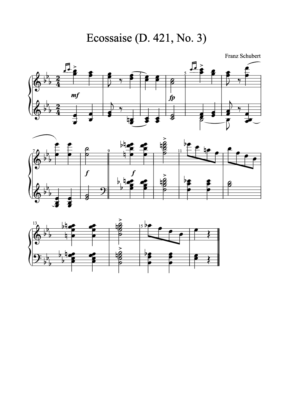 Sheet music preview for Ecossaise (D. 421, No. 3)