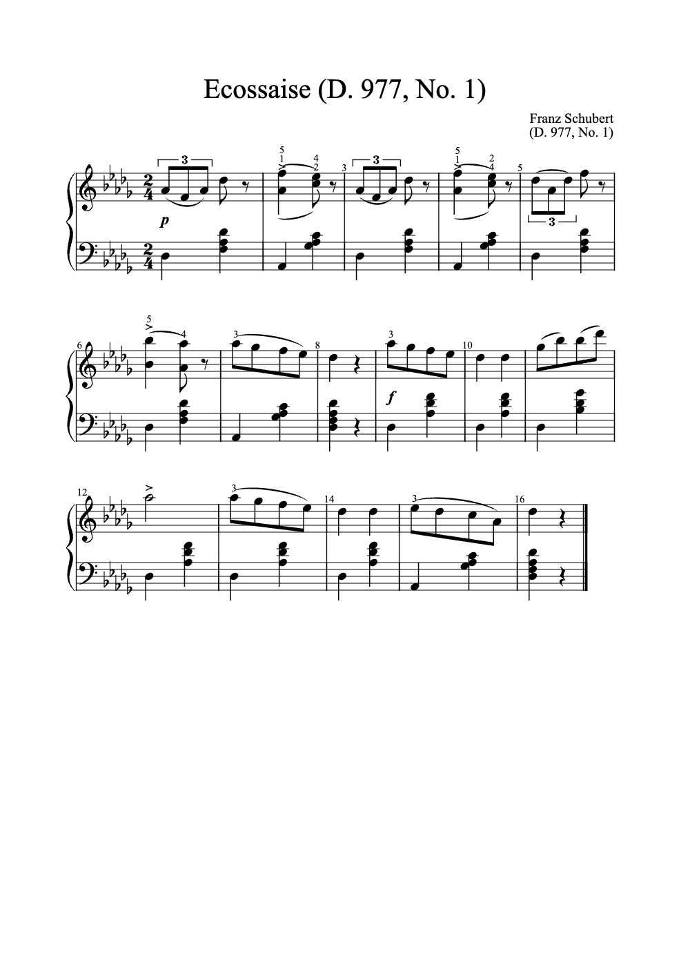 Sheet music preview for Ecossaise (D. 977, No. 1)