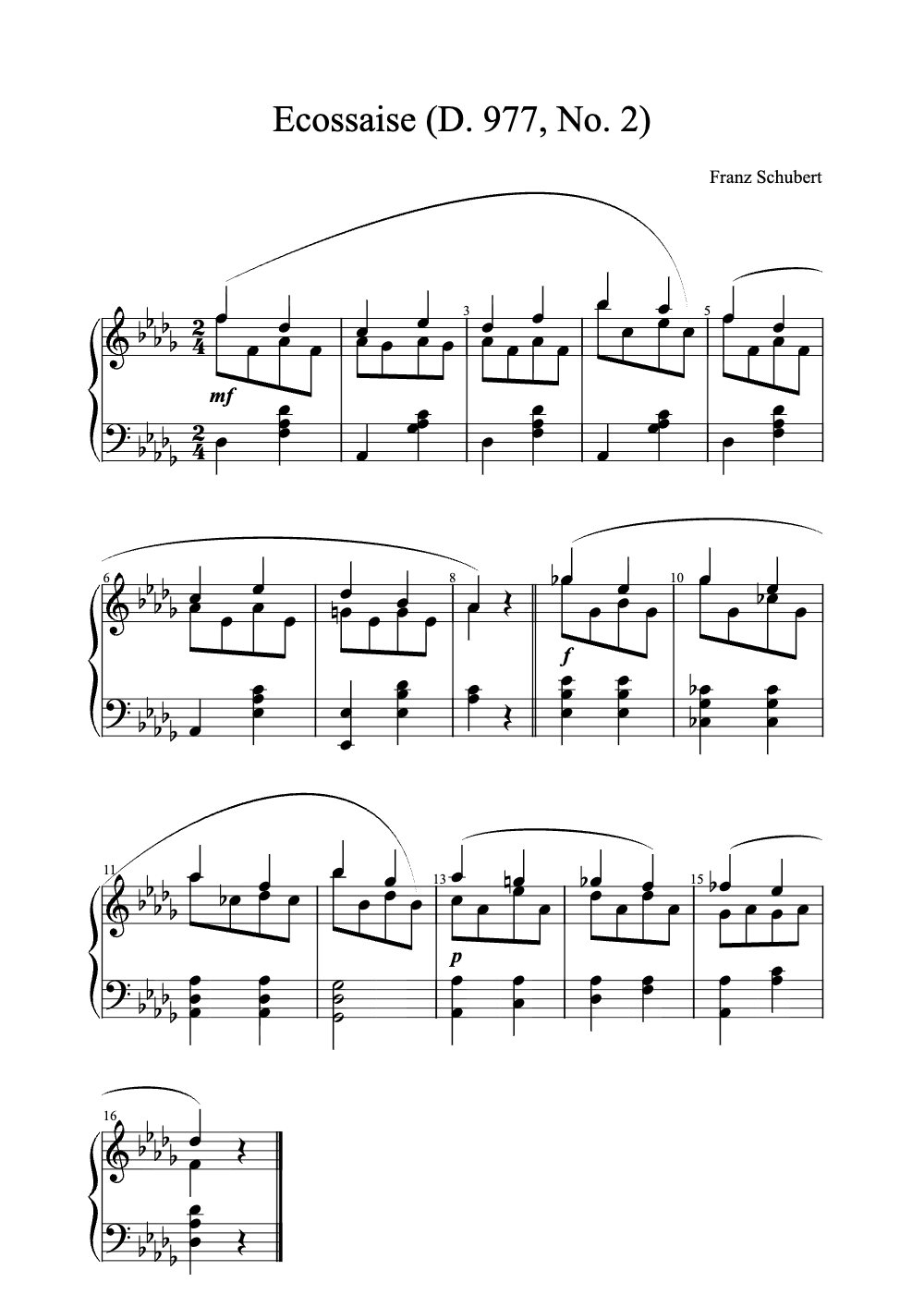 Sheet music preview for Ecossaise (D. 977, No. 2)