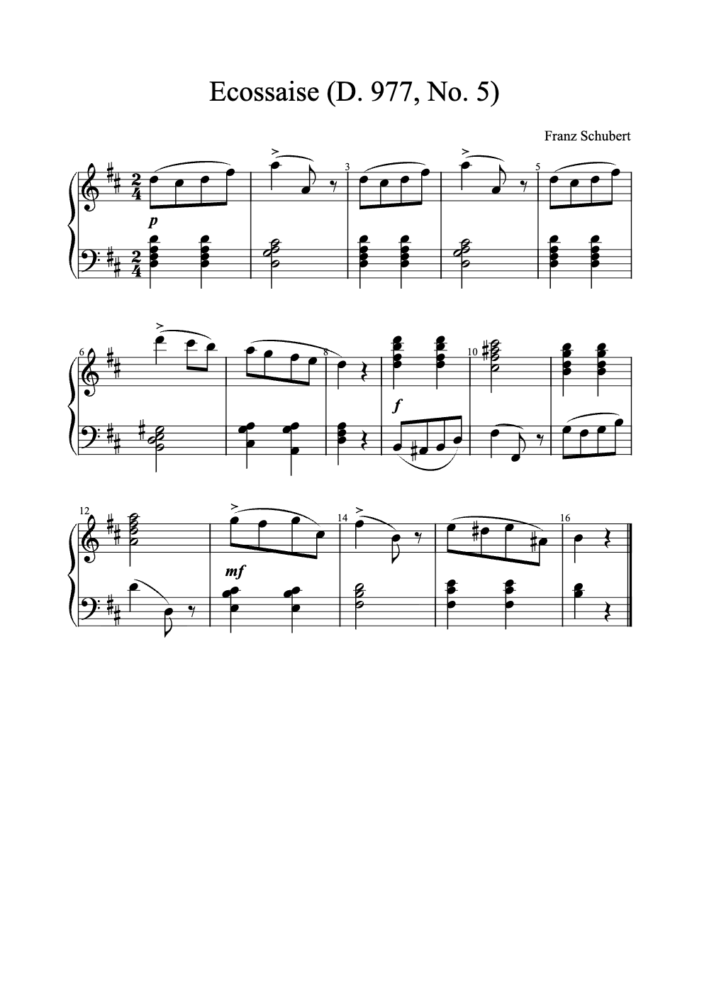 Sheet music preview for Ecossaise (D. 977, No. 5)