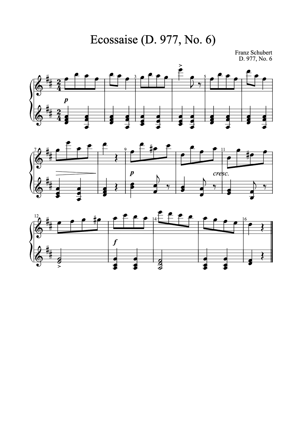 Sheet music preview for Ecossaise