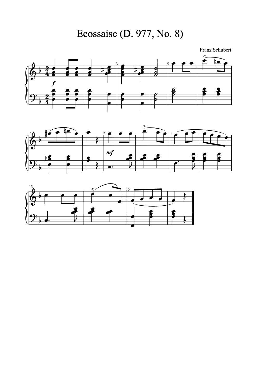 Sheet music preview for Ecossaise (D. 977, No. 8)