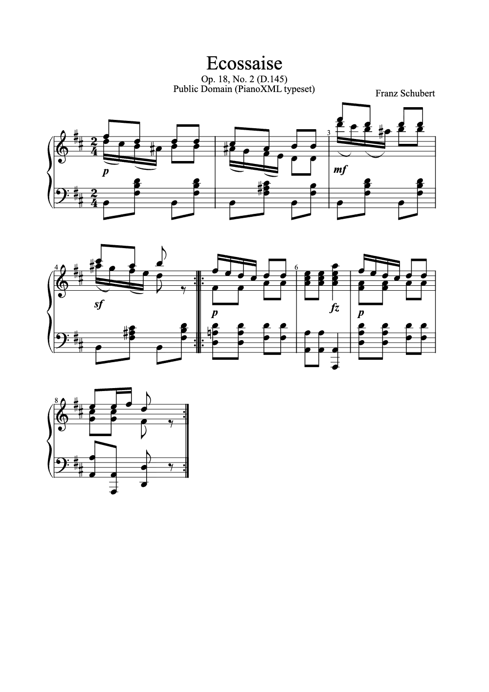 Sheet music preview for Ecossaise