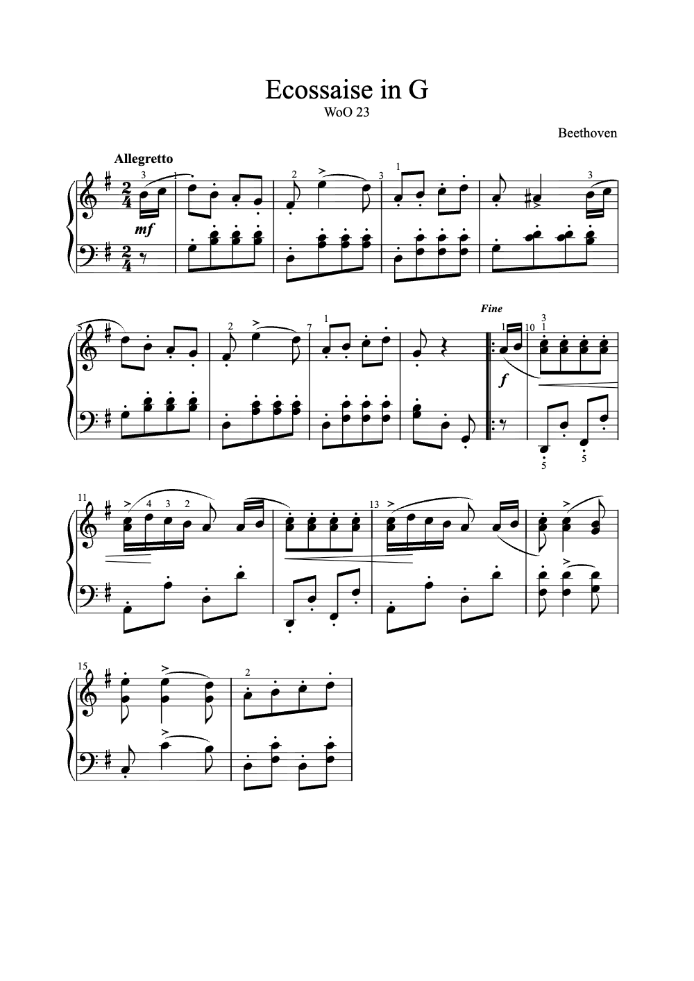 Sheet music preview for Ecossaise in G