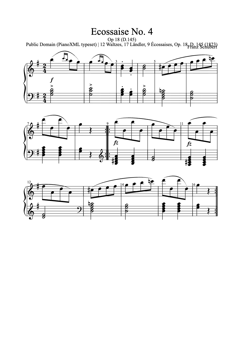 Sheet music preview for Ecossaise No. 4