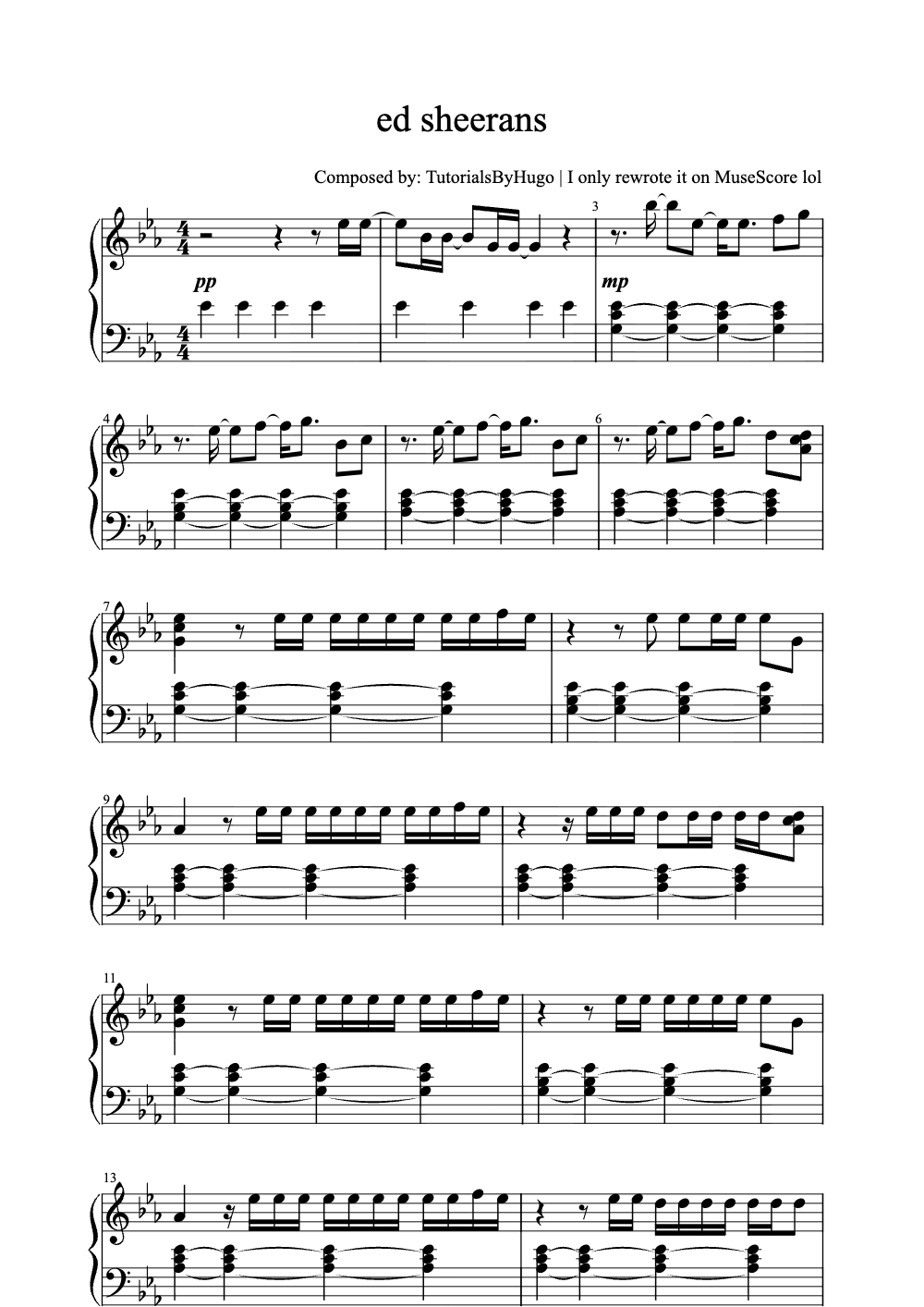 Sheet music preview for ed sheerans