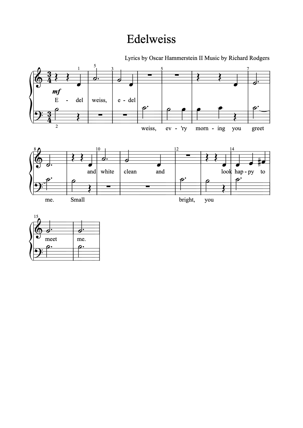 Sheet music preview for Edelweiss