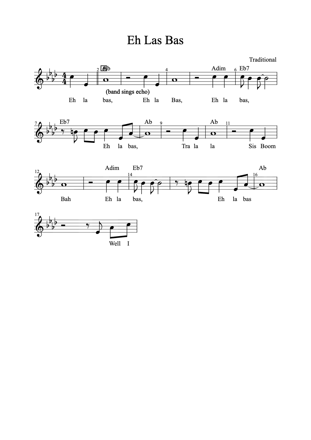 Sheet music preview for Eh Las Bas